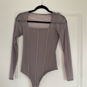 Long-Sleeve Mesh Corset Bodysuit